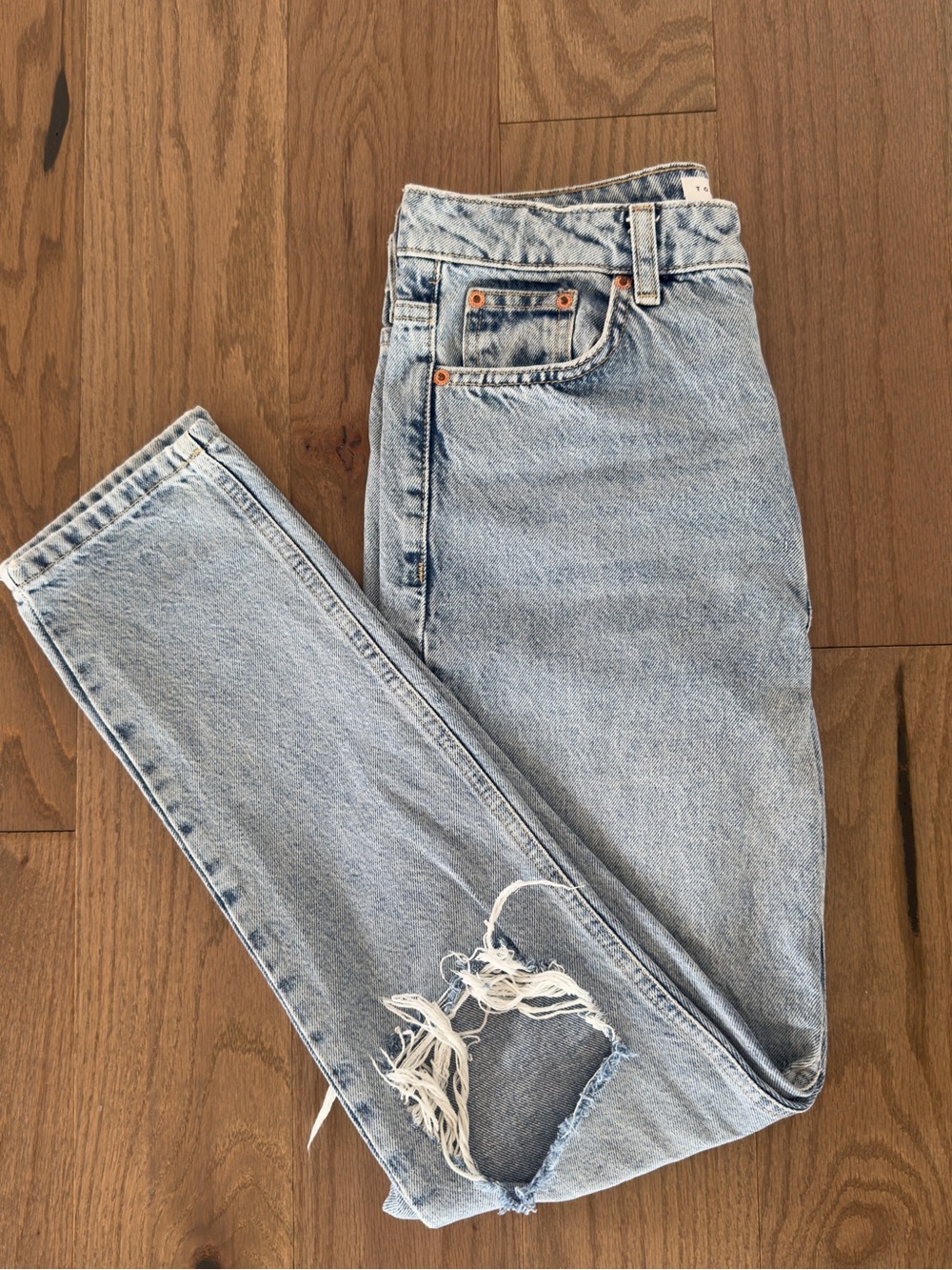 Topshop Distressed Denim Mom Jeans, Size 29